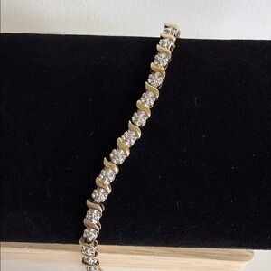 925 Sterling Silver Two Tone CZ Tennis Bracelet 7.5”